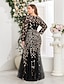 cheap Semi-formal / Cocktail-Mermaid Trumpet Floor Length Evening Gown Sparkle Plus Size Mother Of The Bride Long Sleeve Crew Neck Formal Champagne Mother Of the Bride Dress Tulle with Embroidery