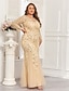 cheap Semi-formal / Cocktail-Mermaid Trumpet Floor Length Evening Gown Sparkle Plus Size Mother Of The Bride Long Sleeve Crew Neck Formal Champagne Mother Of the Bride Dress Tulle with Embroidery
