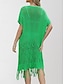 abordables Robes de plage-Maillots de bain pour femmes robe de nage maillot de bain découpé frange vacances vêtements de plage couleur unie col en V manches courtes maillots de bain