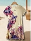 billige print strandkjoler-Dame Mini Kjole A-Line Kjole T-Shirt Kjole Tee Kjole Casual Ferie Daglig Regulær Pasform Grafisk Paisley Kort Ærme V-Hals Blå Beige Sommer Forår