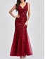 economico Matrimonio Informale / Di Giorno-Abito per la Madre della Sposa Abito Elegante per Festa Collo a V Lunghezza Piena in Poliestere Senza Maniche con Applicazioni