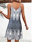 ieftine Artă și design rochii-Pentru femei Rochie Mini Rochie de Vară Rochie A line Rochie Slip Rochie cu umeri Vacanță Casual Boho Ieșire Plajă Fit regulat Grafic Geometric Fără manșon În V Bleumarin Vară