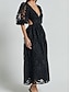 abordables Robes de cocktail-Robes A-Ligne Jaune Beurre Robe en Dentelle Brodée Mariage Invité de Mariage Longueur Maxi Manches Mi-Longues Col V Dentelle Sans Dos