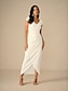billige Højtidelig Kjole-Dame Maxikjole Wrap Kjole Elegant Fest Fødselsdag Bryllup Ferierejse Bryllupsgæst Regulær Helfarve Kortærmet V-hals Hvid Sommer Forår Efterår