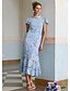 cheap Cocktail Dresses-Yellow Blue Column Cocktail Elegant Embroidered Dress Formal Wedding Ankle Length Short Sleeve Stand Collar Lace with Slit