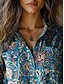 abordables Tops Boho-Mujer Camisa Floral Retro Antiguo Étnico Manga Larga Cuello Camisero Tops regulares Diario Festivos Bolsillo Botones Estampado Azul Piscina Gris Verano