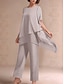 preiswerte Unter 129,99 $-Hosenanzug Brautmutterkleid Elegant Hemdkragen Asymmetrisch Chiffon Kurzarm mit Einfarbig 2025
