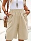 baratos Shorts de linho de algodão-Mulheres Shorts de algodão e linho Calção Colheita Roupa de rua Casual Comprimento do joelho Natural Tecido Bolsos Cintura elástica Exterior Confortável Ao ar livre Para Noite Azul de céu claro Preto