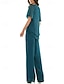 abordables Costumes-pantalons pour maman-Ensemble Pantalon Deux Pièces Robe Mère de la Mariée Élégante Encolure Ras du Cou Longueur de Sol en Chiffon Manches Courtes avec Broderie en Dentelle et Ruffles Cascadants