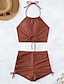 billiga Bikiniset-Dam Badkläder Bikini 2 st Baddräkt Öppen rygg Standkläder Sommar Ensfärgat Halterneck Ärmlös Baddräkter
