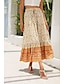 baratos Saias gráficas-Mulheres Saia Bohemia Casual Boho Longo Cintura Média Saias Floral Imprimir Micro-Elástica Férias Rua Amêndoa Vermelho Azul Laranja Verão Raiom