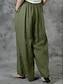 preiswerte Schlichte Hose aus Baumwollleinen-Damen Baumwoll-Leinen Hosen Weit geschnittene Baggy-Hosen Einfarbig Urlaub Basic Lässig Voll Länge Hohe Taille Schlicht Tasche Elastischer Bund Komfort Outdoor Mikrofaser Urlaub Street Alltag