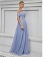 billiga Brudtärneklänningar-A-linje Tärnklänning Off Shoulder Ärm-lös Elegant Golvlängd Tyll med Enfärgad