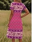 halpa Boho-mekot-Naisten Mini mekko Tpaitamekko Kesämekko Väljä mekko Loma Vapaa-aika Boheemi Juhla Hiekkaranta Normaali Kukka Kuvitettu Tribaali Lyhythihainen Pyöreäkauluksinen Keltainen Tumma vaaleanpunainen