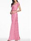 abordables Robes de cocktail-Robe de Soirée Colonne Florale Jacquard Élégante Robe Formelle Mariage Longueur Cheville Manches Courtes Décolleté en V Nylon avec Imprimé Floral Poche Fendue Robe Invité de Mariage