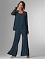 abordables Costumes-pantalons pour maman-Pantalon 3 pièces mère de la mariée invitée de mariage formelle élégante grande taille enroulée longueur sol en chiffon sans manches avec dentelle taille sur mesure gratuite