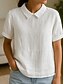 cheap Luxury Shirts-Women's 100% Cotton  Cotton Linen Shirt Plain Modern Short Sleeve Shirt Collar Regular Tops Daily Blue White Summer