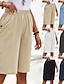 baratos Shorts de linho de algodão-Mulheres Shorts de algodão e linho Calção Colheita Roupa de rua Casual Comprimento do joelho Natural Tecido Bolsos Cintura elástica Exterior Confortável Ao ar livre Para Noite Azul de céu claro Preto