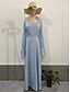 abordables BLEU-Robe de Quinceanera A-Ligne Robe Élégante Mariage Formel Longueur de Sol Manches Longues Col Carré Satin avec Volants