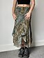 abordables Jupes graphiques-Femmes Jupe Bohème Occasionnel Boho Maxi Taille Basse Jupes Fleuri Imprimé Ourlet asymétrique Micro-Élastique Vacances Rue Vert Été Polyester