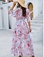 abordables Vestidos florales-Mujer Vestido maxi Vestido de una línea Vestido lencero Casual Exterior Noche Playa Ajuste regular Floral Manga 3/4 Escote en Pico Blanco Rosa Azul Real Azul Piscina Verano