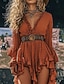 ieftine Rochii Boho-Pentru femei Rochii Midi Rochie Boho Rochie occidentală Modă Modern În aer liber Vacanță Concediu Fit regulat Simplu Manșon Lung În V Portocaliu Vară