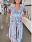 abordables Vestidos Boho-Mujer Vestido maxi Vestido de una línea Casual Boho Exterior Noche Ajuste regular Floral Graphic Manga 3/4 Escote en Pico Amarillo Rosa Azul cielo Verde Trébol Verano