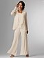 abordables Costumes-pantalons pour maman-Pantalon 3 pièces mère de la mariée invitée de mariage formelle élégante grande taille enroulée longueur sol en chiffon sans manches avec dentelle taille sur mesure gratuite