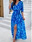 abordables Vestidos florales-Mujer Vestido maxi Vestido de una línea Vestido lencero Casual Exterior Noche Playa Ajuste regular Floral Manga 3/4 Escote en Pico Blanco Rosa Azul Real Azul Piscina Verano