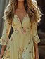 abordables Robes Bohémiennes-Femmes Mini Robe Robe Fleurie Robe bohème Robe occidentale Classique Extérieur Vacances Sortir Coupe régulière Fleur manche longue Col en V Jaune clair Été