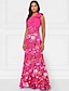 preiswerte FLORAL-A-Linie Abendkleid Elegantes Kleid Formelle Hochzeit Bodenlänge Ärmellos Ein- Schulter Pinkes Kleid Stretch-Crépe mit Schleife(n) Stickerei Applikationen