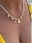 abordables Collar de mujer-Collar de perlas para mujer con dijes dorados del mar: joyería náutica de playa para vacaciones de verano y uso en resorts.