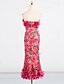 abordables Vestidos de cóctel-Vestidos sheath  columna vestido rosa caliente invitada de boda vestido de cóctel sin mangas hombros descubiertos flores con encaje bordado