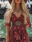 billiga Bohemklänningar-Dam Mini klänning Blommig klänning Boho-klänning Klänning med tryck Västerländsk klänning Klassisk Modern Utomhus Semester Helgdag Normal Blomma Kortärmad V-hals Vin Sommar