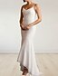 preiswerte Hochzeitskleider-Verlobung Kleine Weiße Kleider Hochzeitskleider Meerjungfrau  Trompeten V-Ausschnitt Spaghettiträger Ärmellos Asymmetrisches Chiffon Brautkleider mit Band  Schleife gerafft