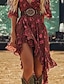 billiga Bohemklänningar-Dam Mini klänning Blommig klänning Boho-klänning Klänning med tryck Västerländsk klänning Klassisk Modern Utomhus Semester Helgdag Normal Blomma Kortärmad V-hals Vin Sommar