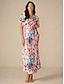 abordables Vestido Floral-Mujer Vestido maxi Vestido tubo Elegante Fiesta Boda Ajuste regular Graphic Manga Corta Escote en Pico Rosa