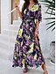 abordables Vestidos florales-Mujer Vestido maxi Vestido de una línea Vestido lencero Casual Exterior Noche Playa Ajuste regular Floral Manga 3/4 Escote en Pico Blanco Rosa Azul Real Azul Piscina Verano
