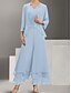 preiswerte Hosenanzüge für Mama-Kleid Sets Mutter der Braut Kleid Hochzeitsgast Elegant Einfach V-Ausschnitt Bodenlang Polyester Langarm mit Stickerei