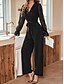 cheap Wedding Guest Dresses-Wedding Guest Jumpsuits V Neck Long Sleeve Ankle Length Chiffon With Pocket Solid Color
