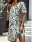 ieftine Rochii florale-Pentru femei Rochie Mini Rochie din Tricot Rochie casual Rochii Tricou Rochie de Vară Vacanță Casual Stiluri de Plajă Fit regulat Floral Grafic Manșon scurt În V Verde Deschis Vară