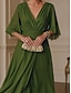 preiswerte Einfaches Kleid-Damen Langes Kleid Maxikleid Weißes Kleid Freizeitkleid Wickelkleid Elegant Modern Reifen Büro Täglich Date Normale Passform Einfach Dreiviertelarm V Ausschnitt Grün Sommer