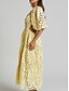 abordables Robes de cocktail-Robes A-Ligne Jaune Beurre Robe en Dentelle Brodée Mariage Invité de Mariage Longueur Maxi Manches Mi-Longues Col V Dentelle Sans Dos