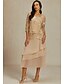 billige Dressy Toppe-Dame Chiffon toppe Blomstret Elegant Stilfuld Basale 3/4-ærmer Rund hals Almindelige toppe Blonder Broderi Abrikos Sommer
