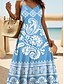 tanie Sukienki boho-Damskie Sukienka maxi Sukienka A line Sukienka na ramiączkach Urlop Codzienny Plaża Regularny Graficzny Geometryczny Bez rękawów W serek Cienkie ramiączka Rumiany róż Niebieski Zielony Lato Wiosna
