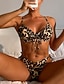 abordables Ensemble de bikinis-Femmes Maillots de Bain Bikini 2 pièces Maillot de bain Dos nu Tropical Tenues de plage Léopard Col en U Sans manches Maillots de bain