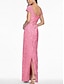 abordables Robes de cocktail-Robe de Soirée Colonne Florale Jacquard Élégante Robe Formelle Mariage Longueur Cheville Manches Courtes Décolleté en V Nylon avec Imprimé Floral Poche Fendue Robe Invité de Mariage