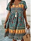 billige Boho-kjoler-Dame Mini kjole Uformell kjole Floral kjole Sommerkjole Boho-kjole Mote Moderne Daglig Strand Helg Normal Blomstret Kortermet V-hals Svart Hvit Marineblå Blå Sommer