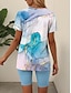 abordables Ensembles courts pour femmes-Ensembles de mode pour femmes en 2 pièces t-shirt et shorts manches courtes col en V impression graphique géométrique décontracté quotidien bleu vert été coupe régulière