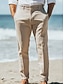 baratos Trajes de praia-Calças de linho masculinas, calças sociais, calças de verão, pernas retas, lisas, respiráveis, casuais, diárias, férias, ajuste padrão, cáqui, bege